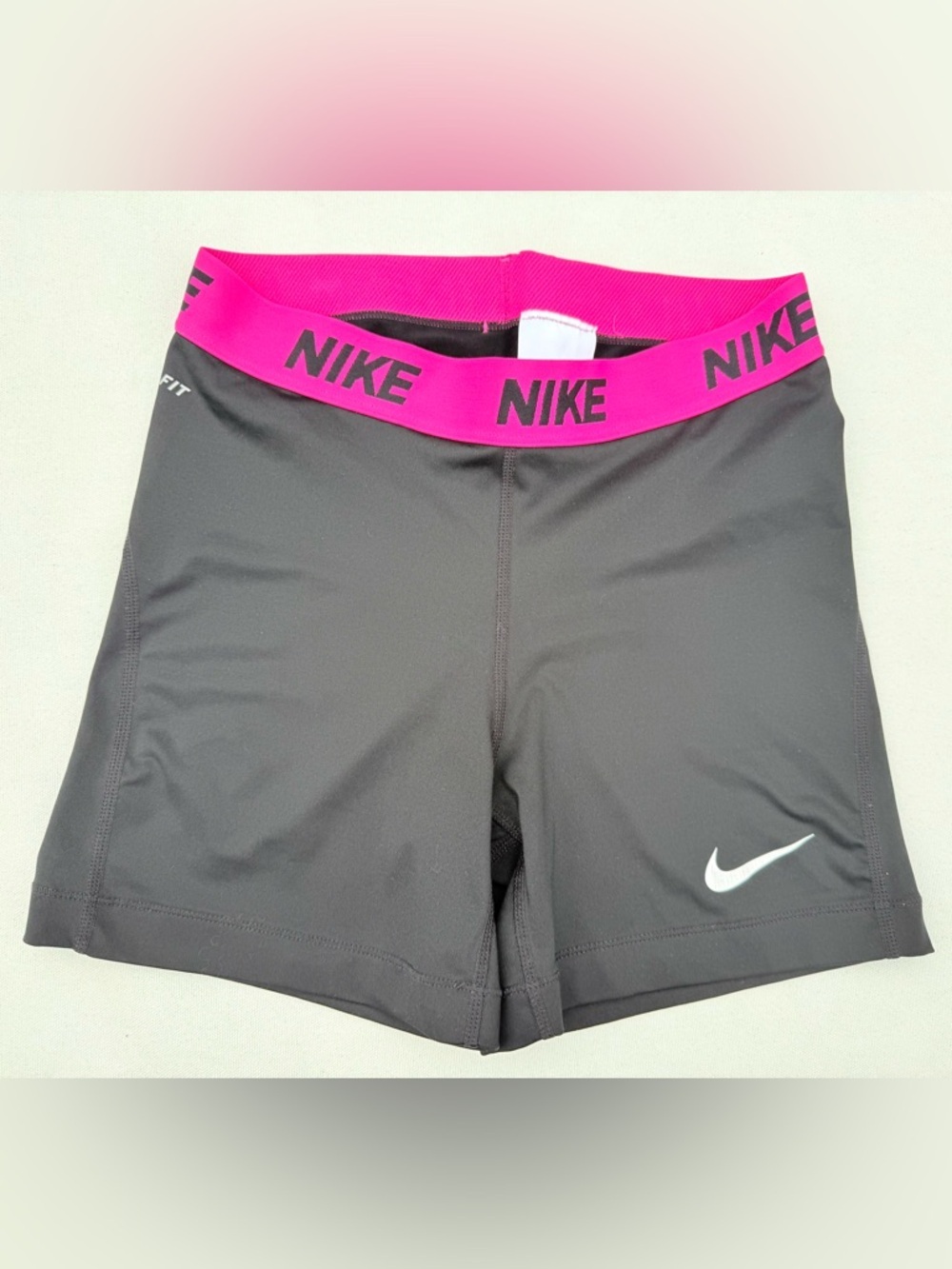 Nike Black Athletic Compression Shorts with Pink Logo Waistband